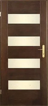 Drzwi z 4-ma szybami matowymi w ciemnym kolorze. Kliknij żeby zobaczyć drzwi wewnętrzne proste z naszej oferty.