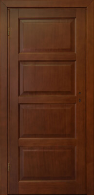 Pełne klasyczne drzwi drewniane w kolorze złoty dąb, model z czterema płycinami. Idealne do wnętrz tradycyjnych.