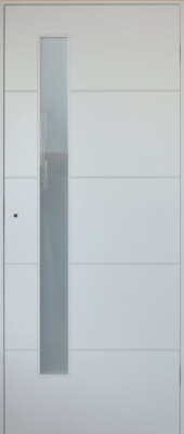 drzwi gładkie z pionową szybą i rowkami