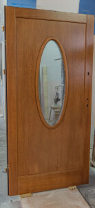 Skrzydło drzwiowe zewnętrzne z szybą owalną elipsą