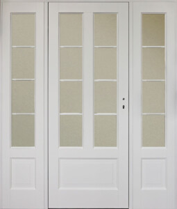 Drzwi białe klasyczne przeszklone z dwoma naświetlami bocznymi