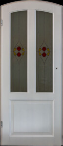 Drzwi białe klasyczne z witrażami i nadprożem po łuku