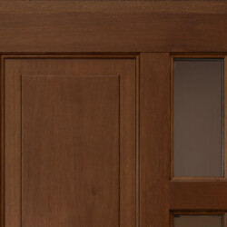 Fragment drzwi dębowych zewnętrznych w kolorze Orzech z listwą frezowaną